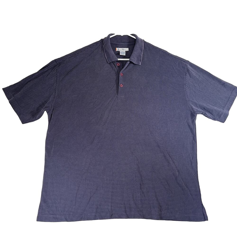 Burma Bibas Polo Shirt Men's Large Modal Blend Purple Small Check Vintage